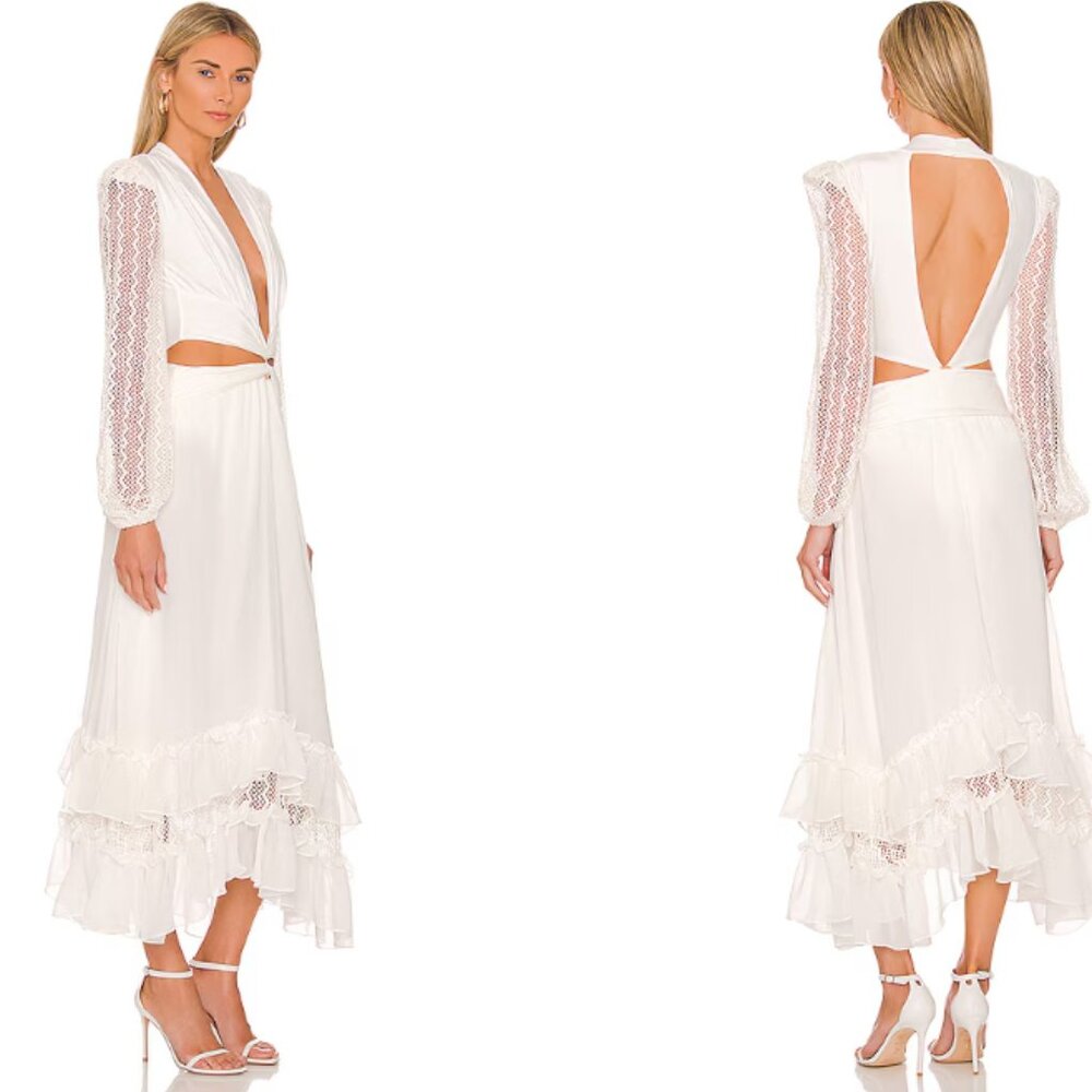 PATBO Plunge Lace Sleeve Maxi Dress in White NWOT - Picture 4 of 11